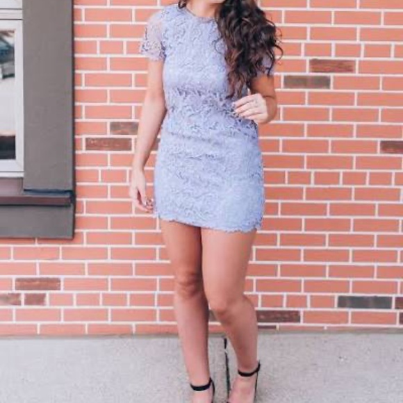 She + Sky Gray Lavender Lace Overlay Short Sleeve Mini Dress. NWT - Picture 1 of 4